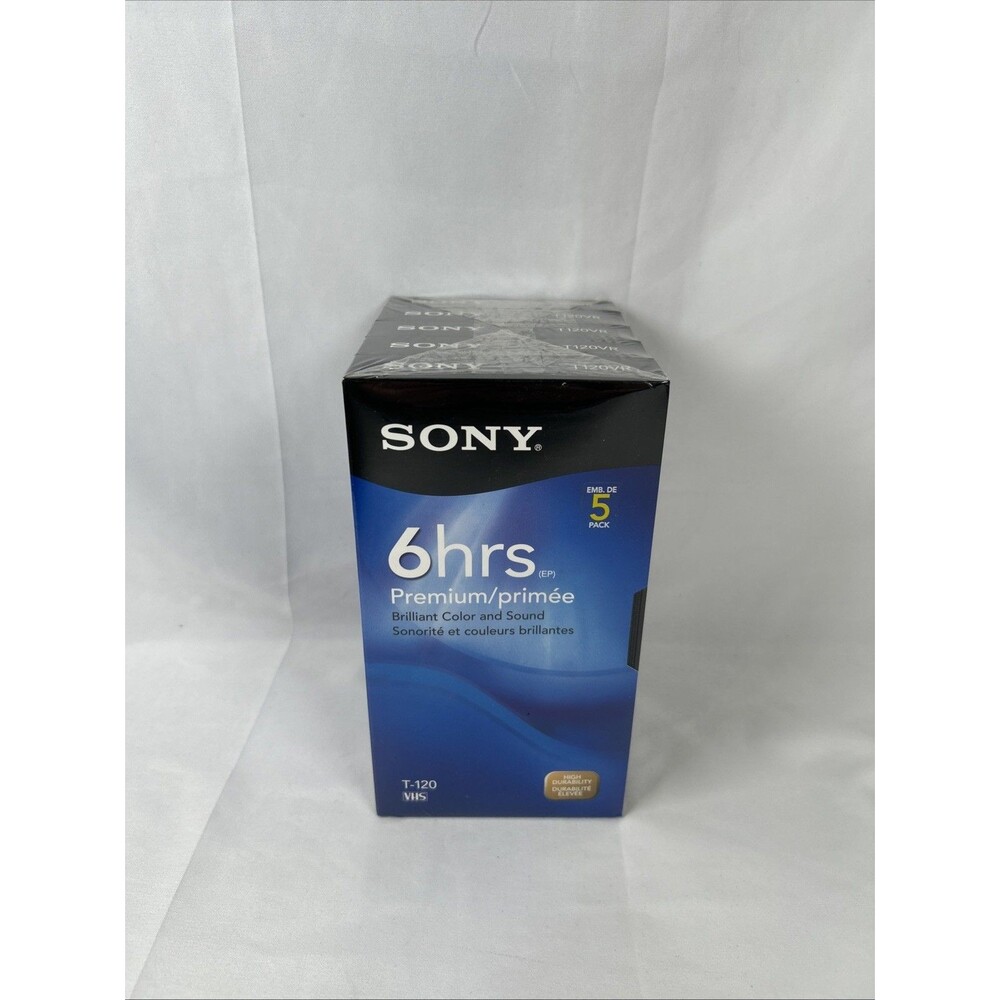 Sony 6 Hrs T-120 VHS Tapes 5 Pack Blank Cassettes Sealed Premium New & Sealed